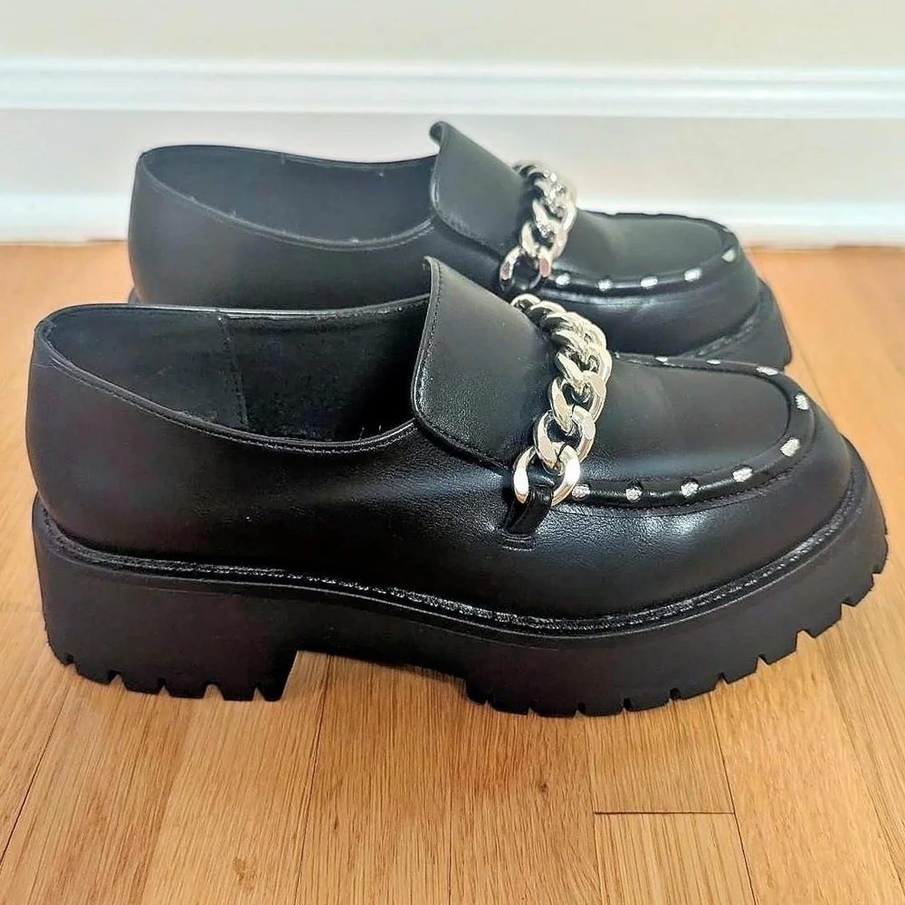 ASOS Black Loafers with Silver Chain Detail - Picture 2 of 8